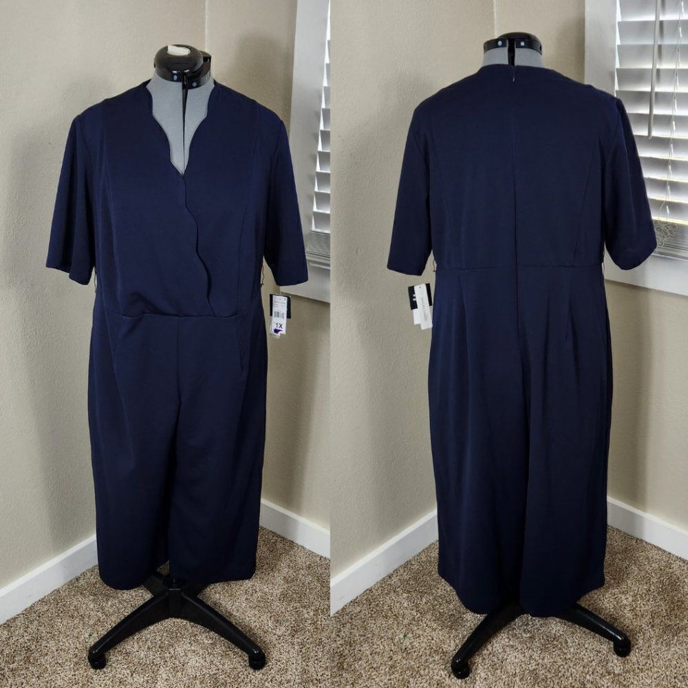 Sandra Darren Jumpsuit Plus Size 1X NWT Navy Blue